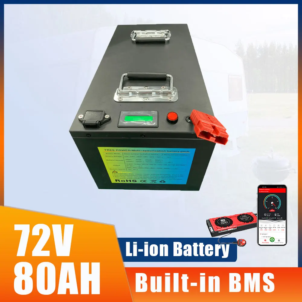 72V 80AH Li Ion With Bluetooth Large Capacity Lithium Polymer Battery For RV Telecom Base Wheelchairs MotorCycle Home Solar