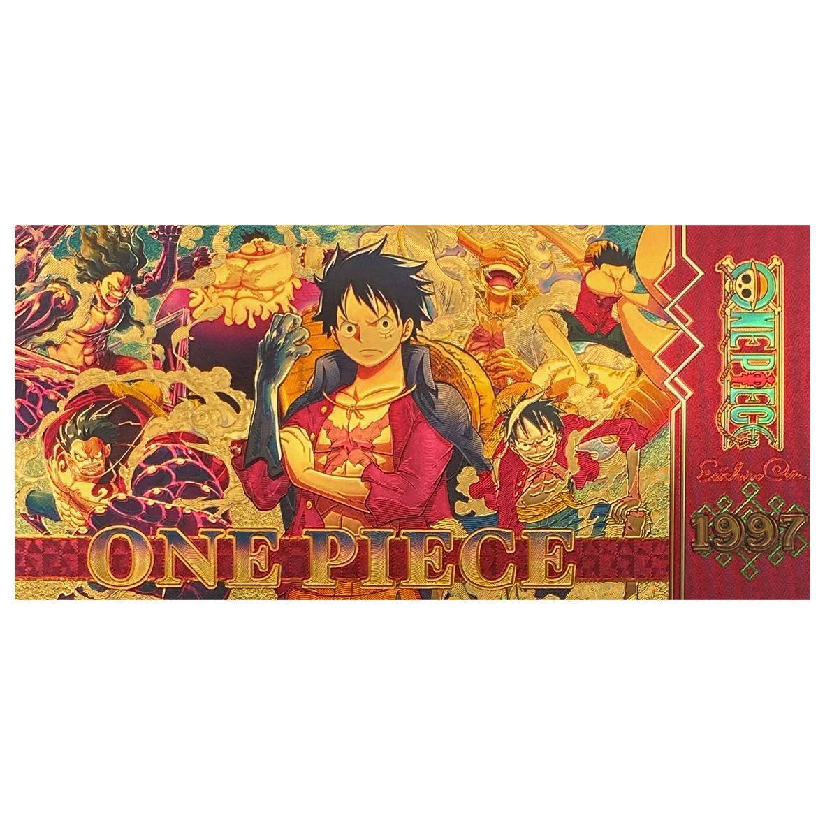 كارتون ياباني جديد قطعة واحدة نيكا قرد لوفي مجموعة الأوراق النقدية الذهبية تذكارية للأطفال أنيمي يعرض بطاقة ذهبية باللون الذهبي عيار 24 قيراط #2