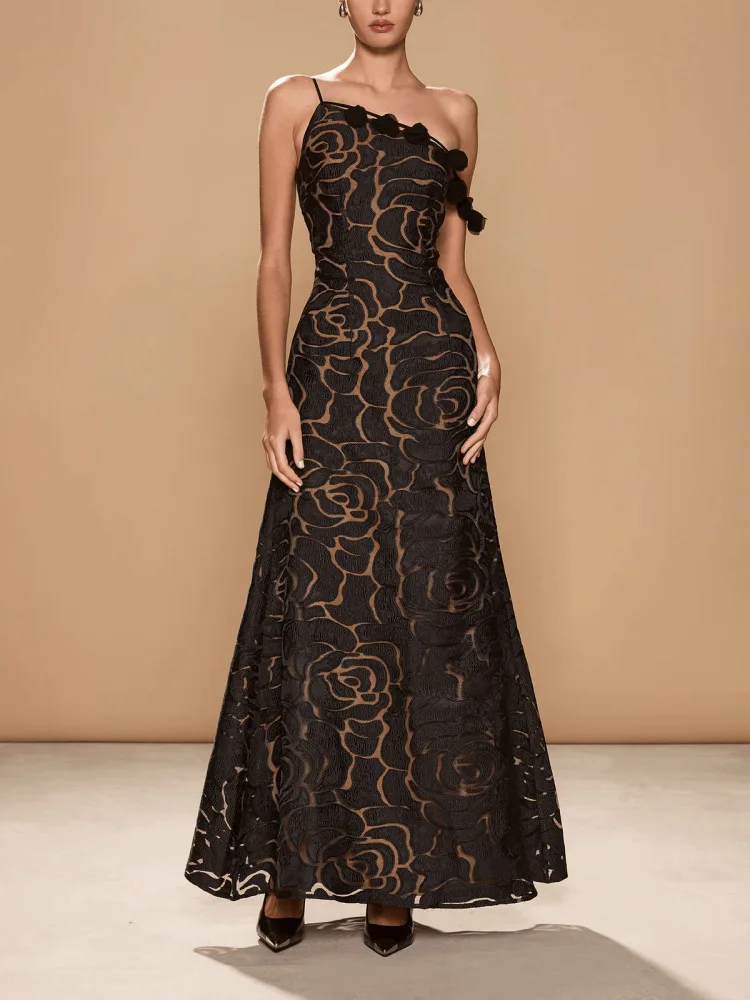 Nieuwe Europese en Amerikaanse dameskleding enkele schouder jarretel bedrukking off-shoulder modieuze sfeervolle taille dre