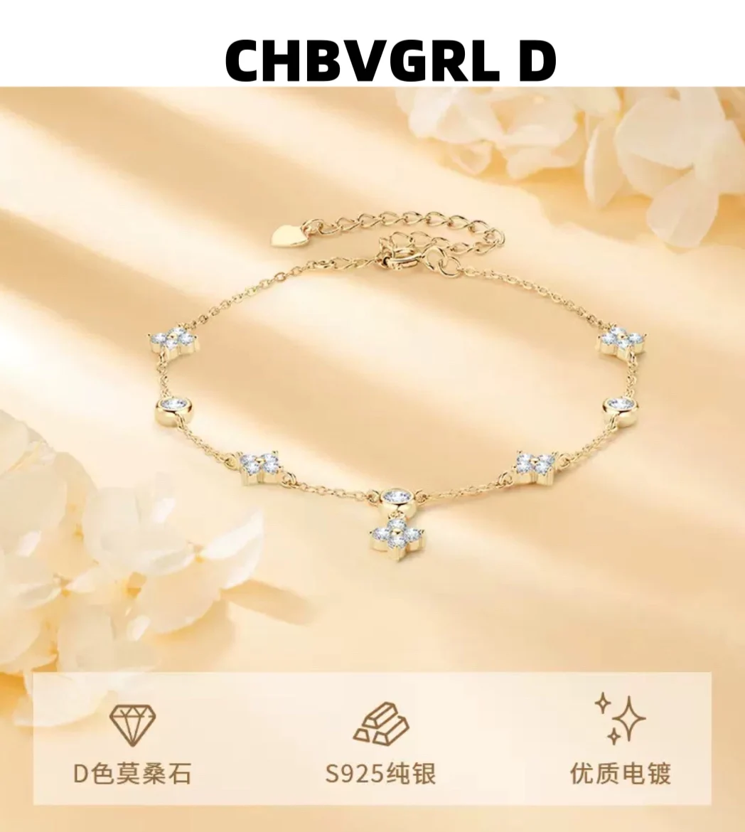 

[Classic] Elegant and sweet temperament classic moissanite bracelet stacked 925 sterling silver plated 18K gold luxurius jewelry