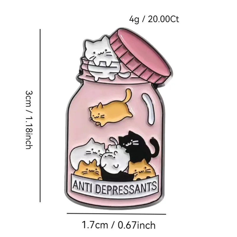 Jar Anti Depressants Cats Badge Bottle Mental Heath Enamel Pin Brooch Certified Cat Lady Catitude Animal Gift Jewelry Girl