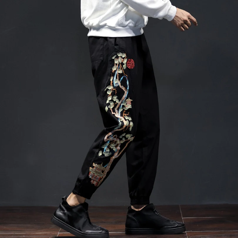 

Мужские свободные брюки-харлан с вышивкой и пэчворком, модные винтажные осенние повседневные брюки, удобные свободные брюки-харлан