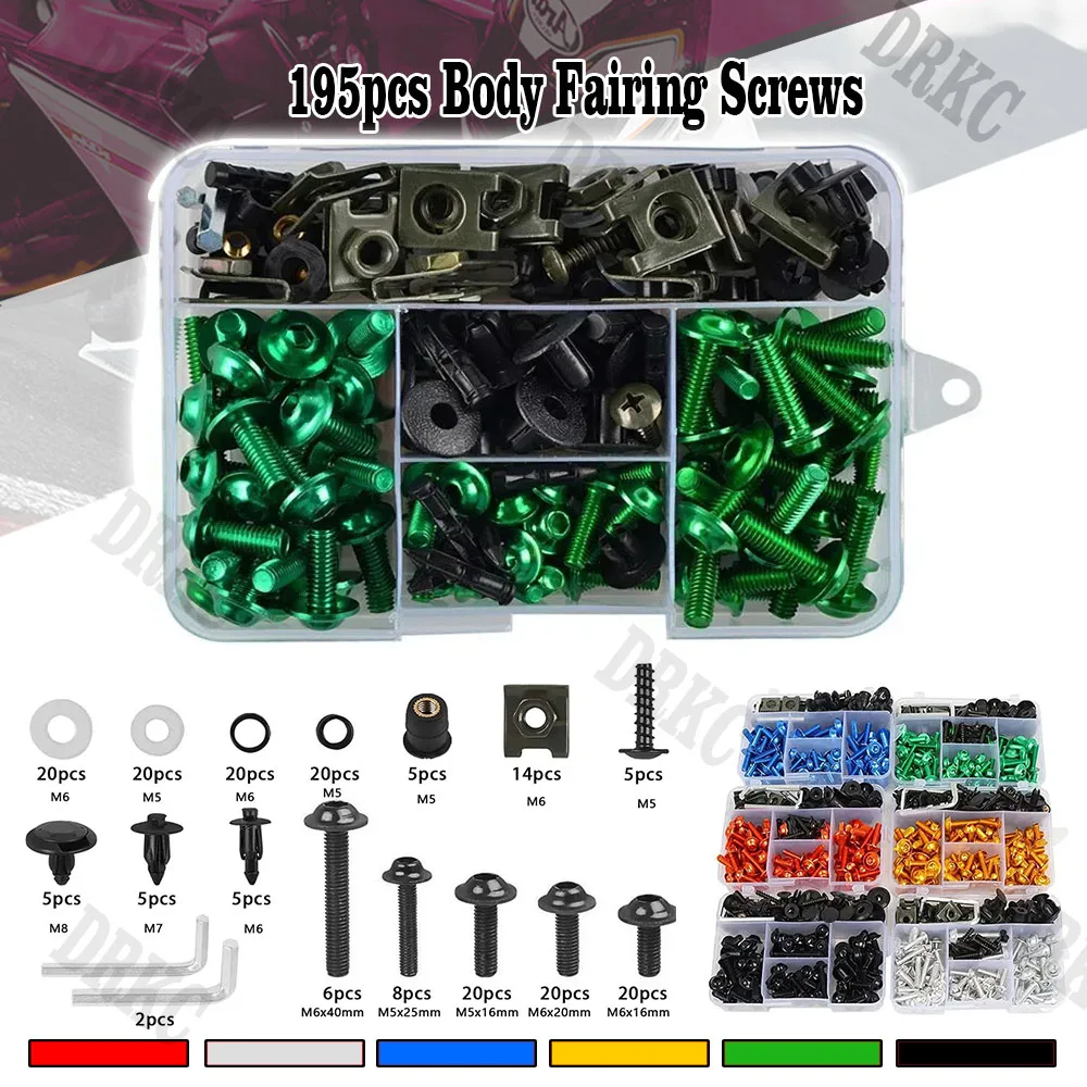 For Honda CBR600RR CBR900RR CBR929RR CBR1000RR CBR 600RR 900RR 929RR 1000RR 195PCS Fairing Bolts Kit CNC Screws Nut