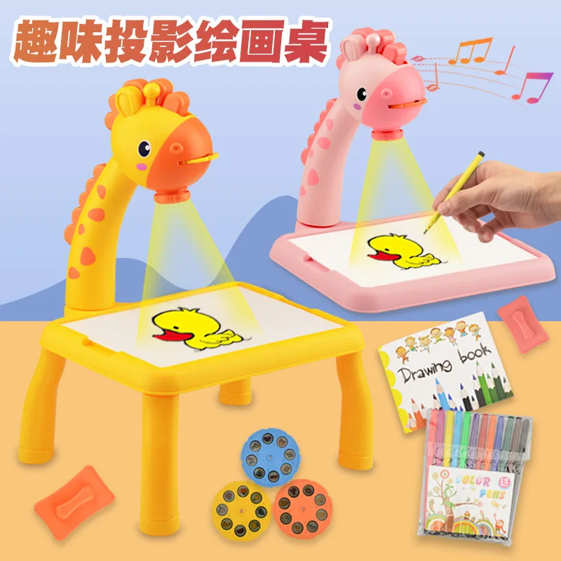 Table à dessin de projection multifonctionnelle, en forme de dessin animé avec son et lumière, dessin graffiti, tableau d'écriture, jouet pour enfants