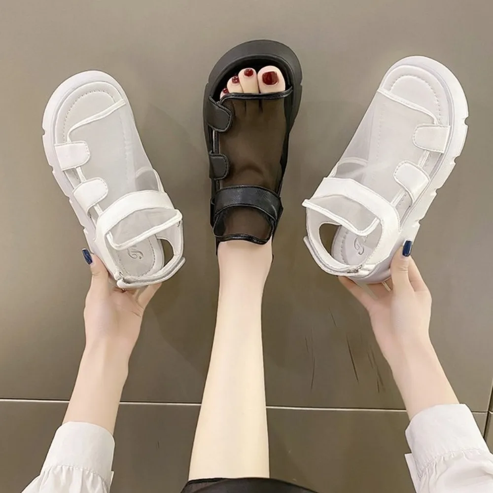 Sandals women 2023 summer new fashion thick-bottomed breathable yarn   paste Roman sandals