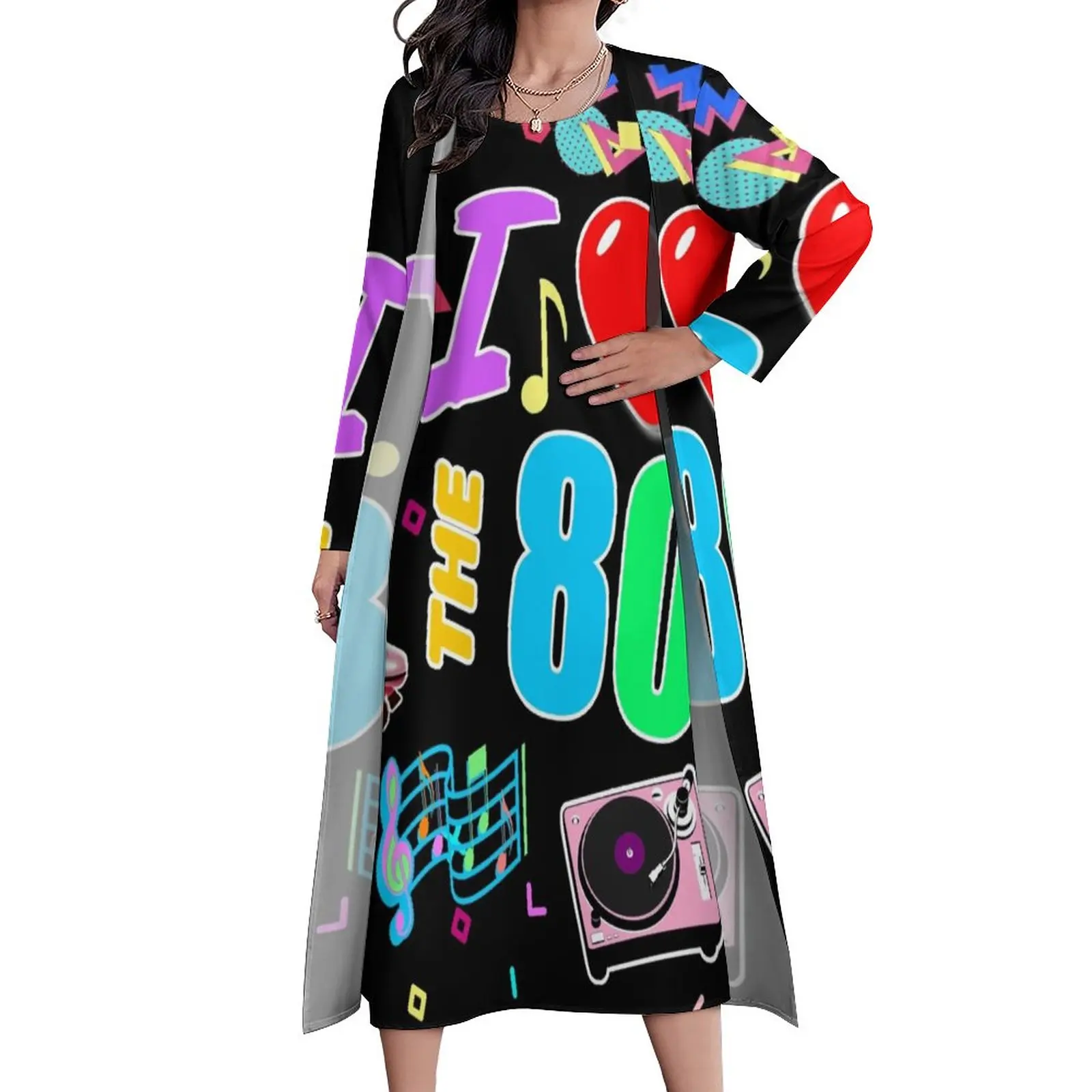 I Love The 80S Retro Heart Dress Cute Graffiti Colorful Print Vintage Maxi Dress Boho Beach Long Dresses Spring 2 Piece Clothing