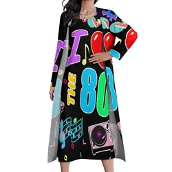 I Love The 80S Retro Heart Dress Cute Graffiti Colorful Print Vintage Maxi Dress Boho Beach Long Dresses Spring 2 Piece Clothing