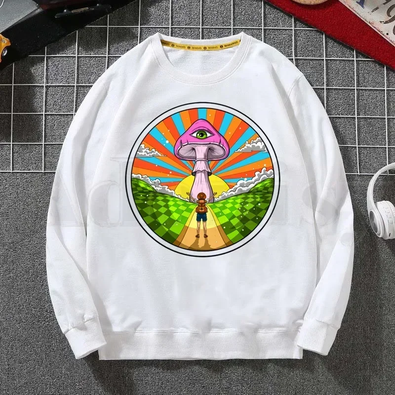 

Mushroom Kawaii Ulzzang Graphic Harajuku Cartoon Hoodies Sweatshirt Print Trend Mens Clothes Hip-Hop Male Crewneck Hoodies Men