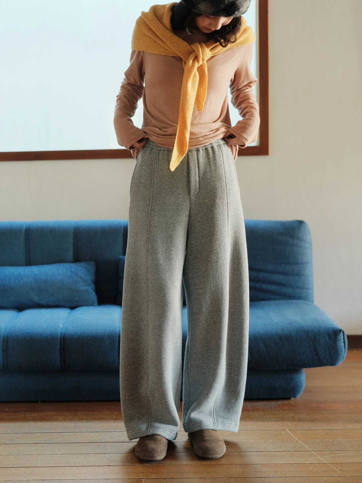 

Утепленные хлопковые прямые брюки для женщин, свободного кроя, зимние повседневные брюки, теплые, удобные, с эластичным поясом