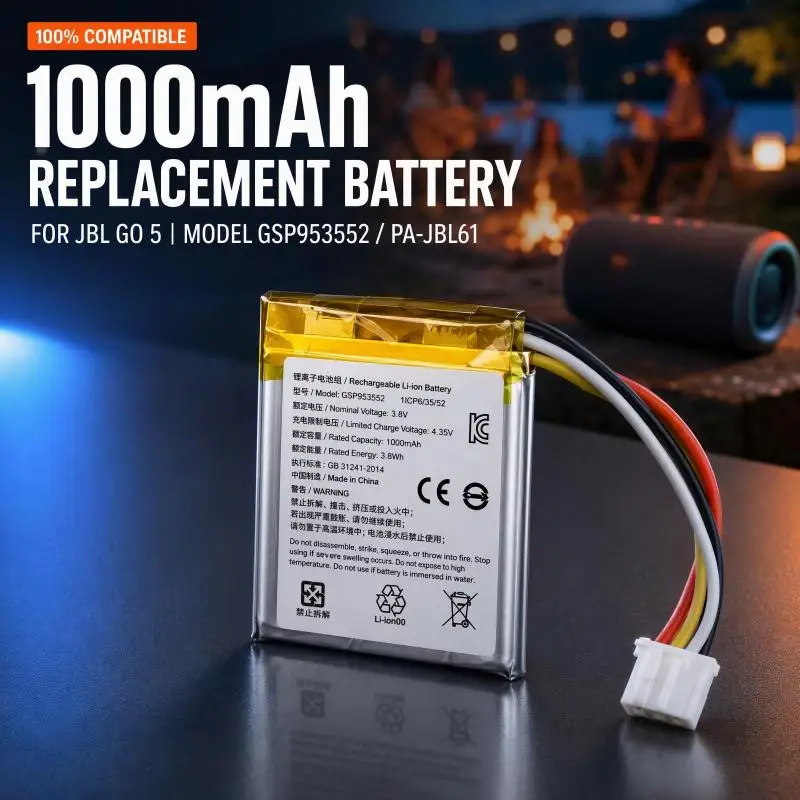 1000mAh PA-JBL61 GSP953552 Li-ion Replacement Battery Compatible with J-B-L GO 5 Portable Bluetooth Speaker