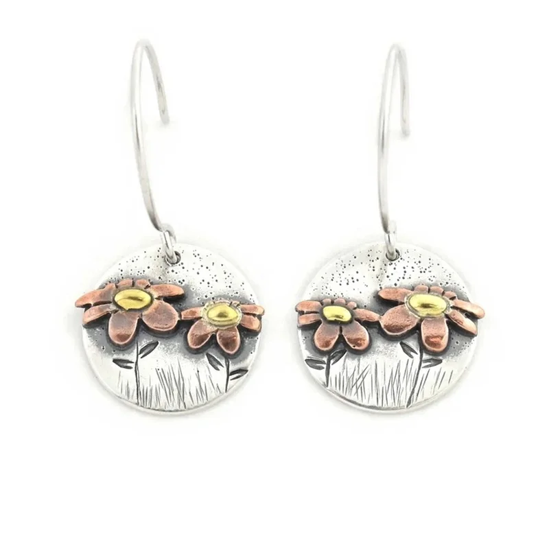 Fashionable Circular Relief Printed Floral Earrings For Women Popular Aesthetic Spring And Summer Style Cute Girl Jewelry