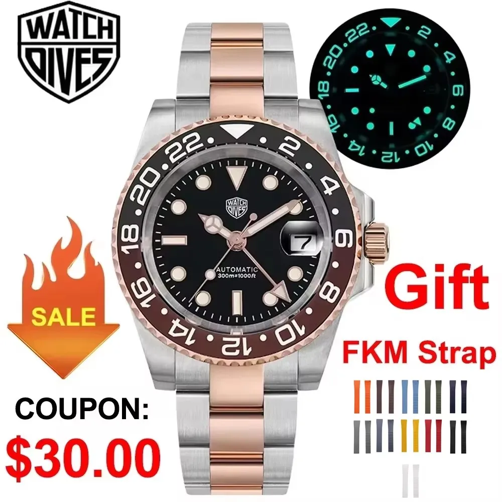 Watchdives WD16760 NH34 Sub GMT Watch Stainless Steel Sapphire Automatic Movement BGW9 Luminous 300m Waterproof Watches for men