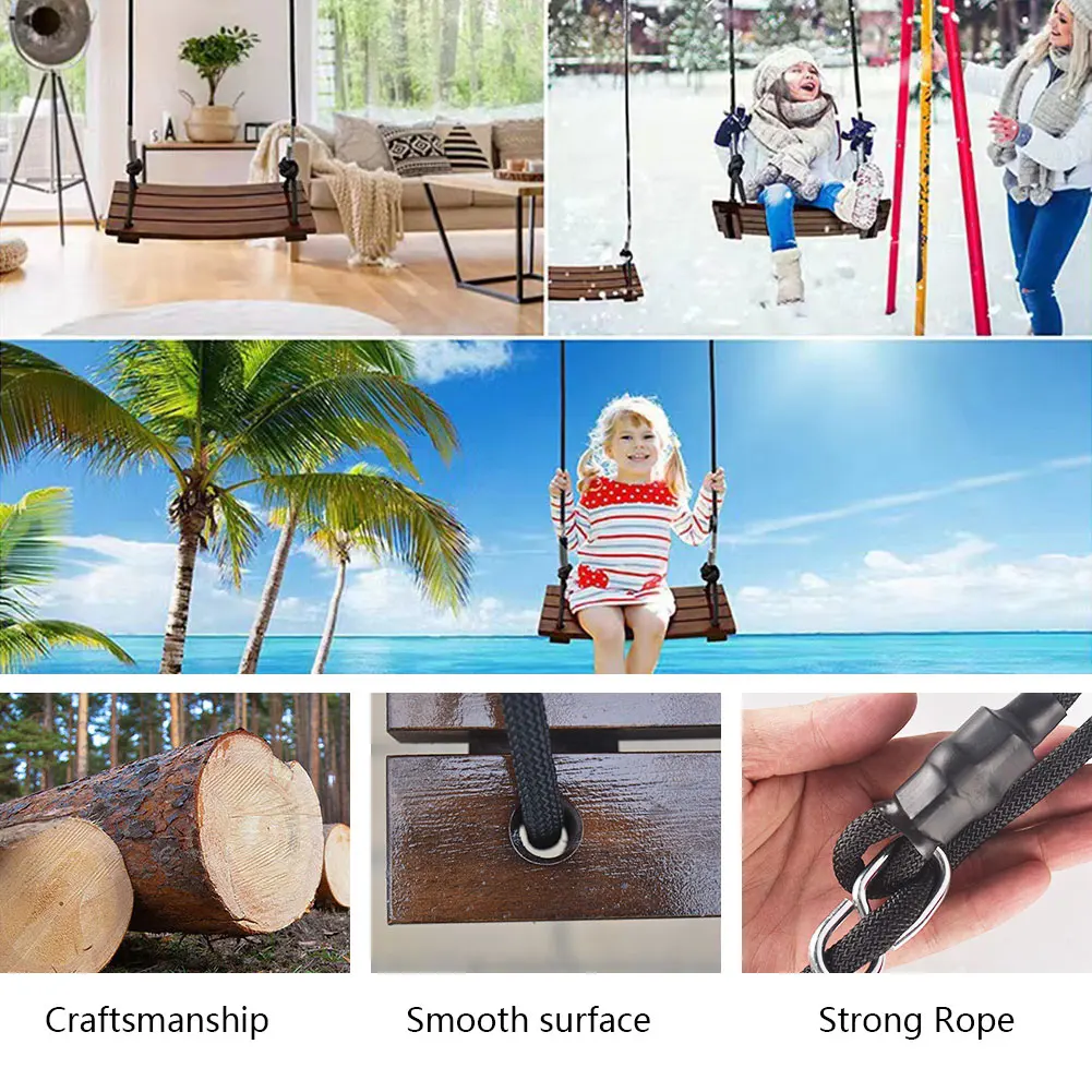 Solid Wood Swing One Seat Simple Swing Adjustable Rope Length Wooden Swing Seat Outdoor Rope Swing for Kids Adults