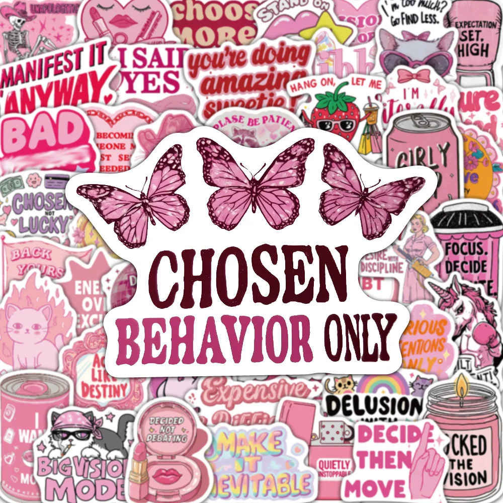 50 autocollants roses d'affirmation positive, motif chat cowgirl, citations motivantes, imperméables pour ordinateur portable, bouteille d'eau, notes