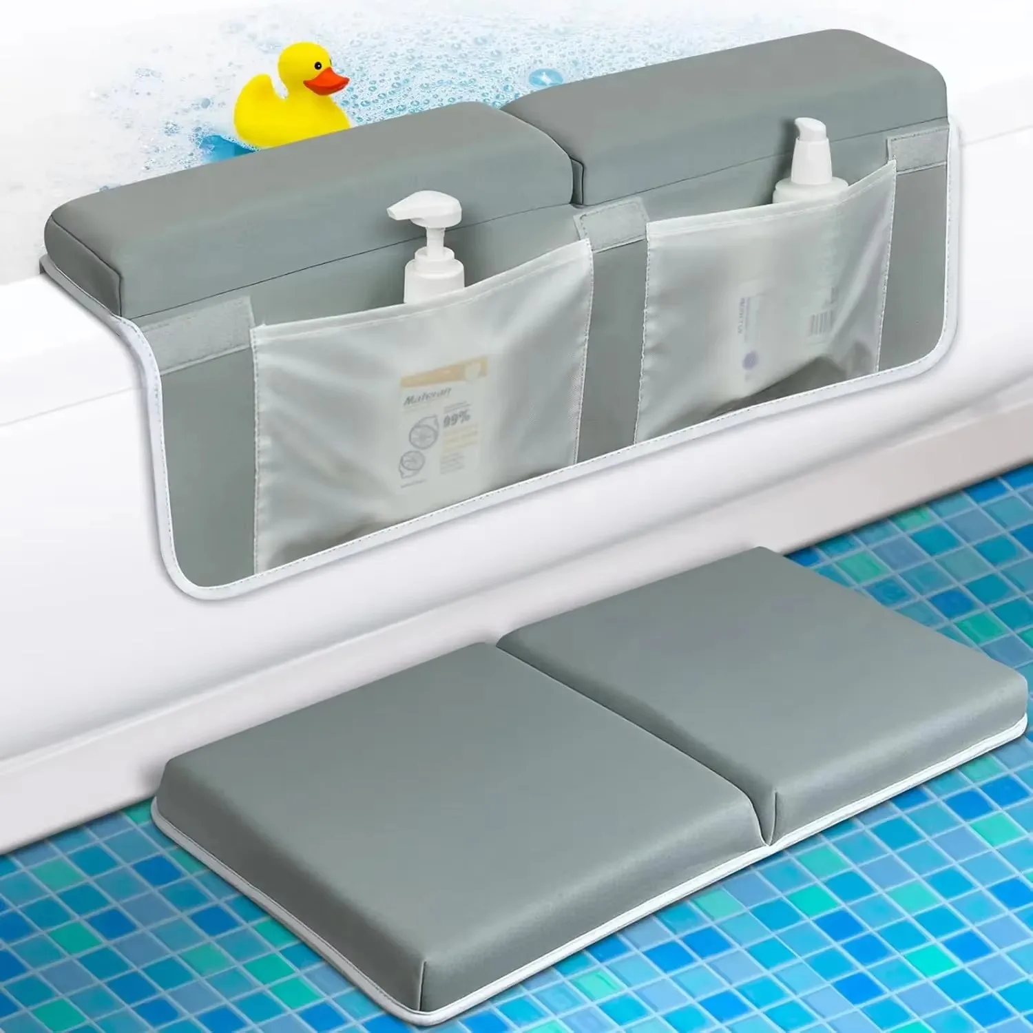 Bath Kneeler with Elbow Rest Pad Set Anti-Skid for Baby Bathing Time Bathtub Kneeling Cushion Mats with Storage Bag Quick-Drying