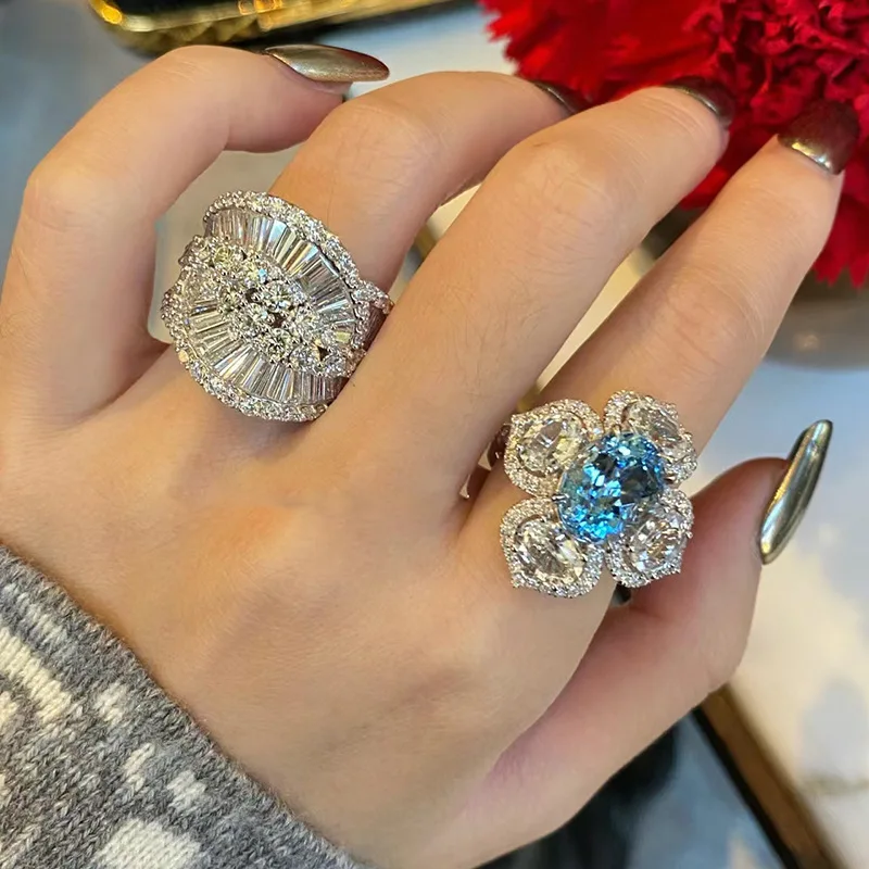 

Дизайнерские оригинальные легкие роскошные высококачественные кольца с сапфиром для женщин, серебро 925, модное изысканное кольцо с синим цветком, свадебные украшения