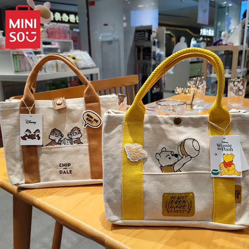 

Miniso Disney The Pooh Chip Dale Portable Handbag Canvas Lunch Bag Large Capacity Crossbody Multifunction Organizer Storage Bag