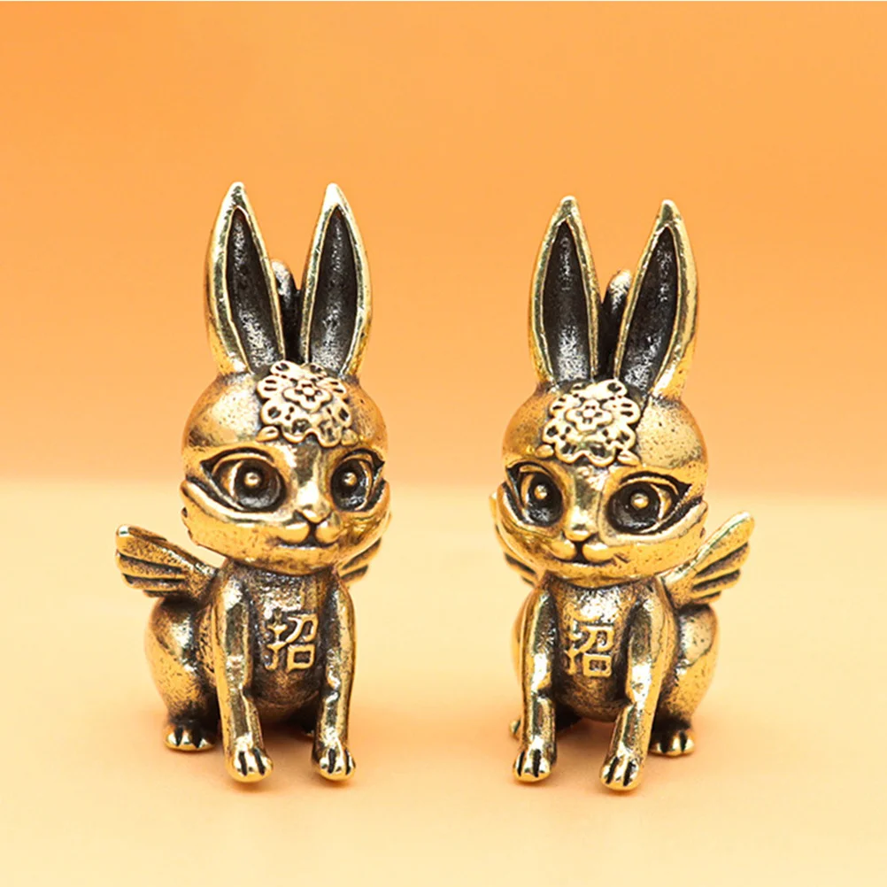 

5pcs Bunny Vintage Rabbit Ornament Desktop Decor Brass Craft Adornment Creative Cabinet Decoration Small Brass Animal