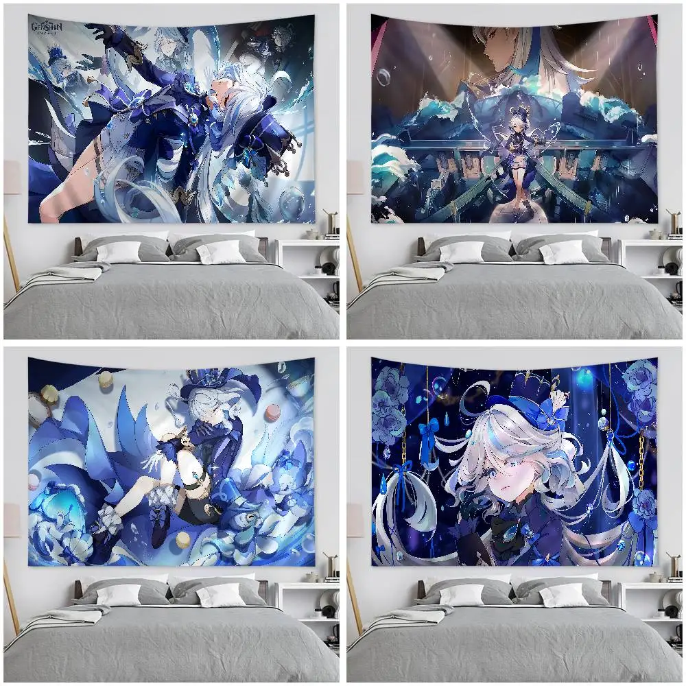 Genshin Impact Furina Focalors Colorful Tapestry Wall Hanging Bohemian Wall Tapestries Mandala Wall Hanging Sheets