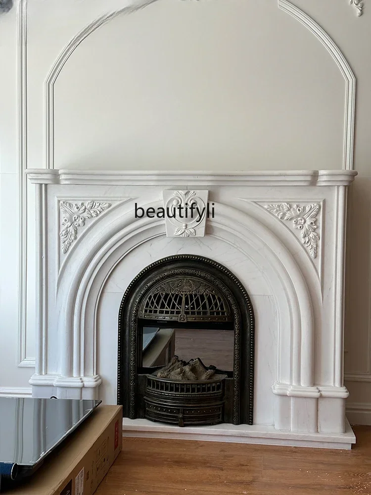 Y Marble White Marble French Arch Stone Fireplace Mantel Stone Carving Retro  Entrance Curio Cabinet Decoration