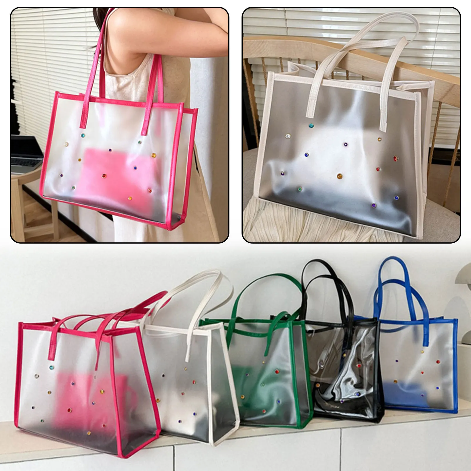 Transparente Einkaufstasche mit großer Kapazität für Damen, wasserdicht, transparent, Strand, große Tasche, stilvolle Modetasche, Einkaufstasche für Mädchen