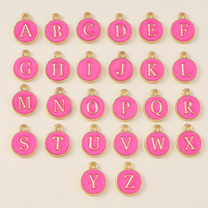 Leslie 10pcs Rose Red Color Cute Double Sided Mini Alphabet 26 Letters Charm Pendants for Name Jewelry Necklace Bracelet Earring