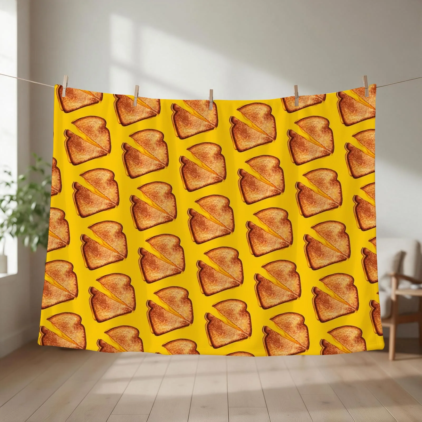 Grilled Cheese Sandwich Pattern - Yellow Throw Blanket couch cozy soft plush fuzzy picnic outdoor blanket