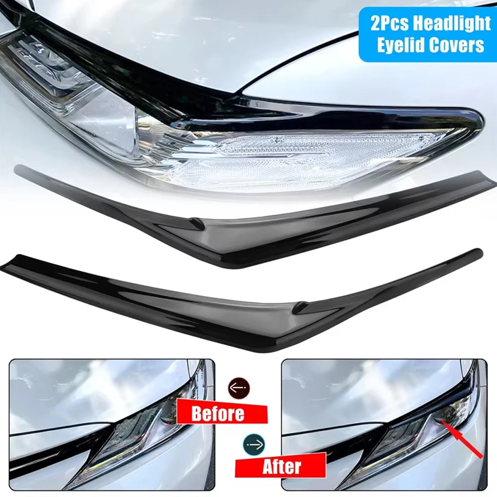 

2 шт. накладки на передние фары (реснички) для Toyota Camry 2018-2020, ABS, глянцевые черные, декоративные элементы для авто