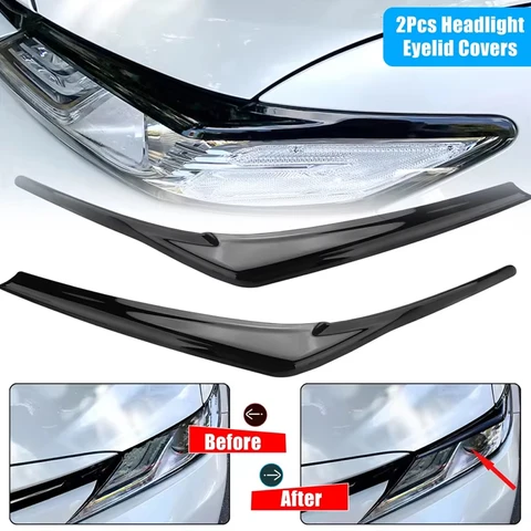 2 шт. накладки на передние фары (реснички) для Toyota Camry 2018-2020, ABS, глянцевые черные, декоративные элементы для авто