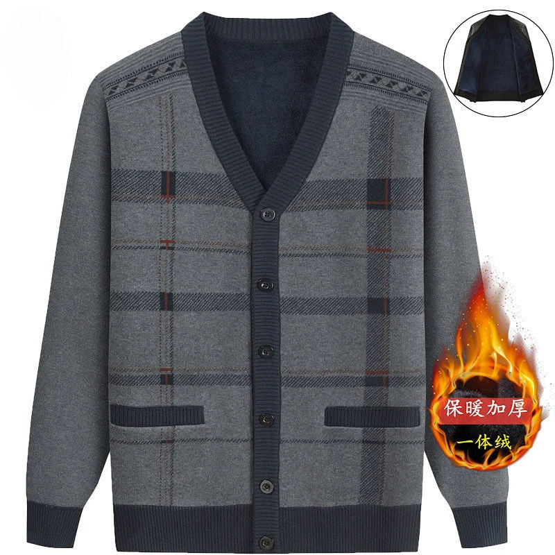 الخريف جواكت شتوية الصوف الدافئة سترة مشغولة من الصوف منقوشة سترة الرجال الملابس الاتجاه الفاخرة معاطف واحدة الصدر القمم جديد #6