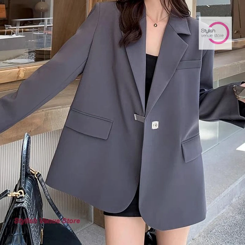 Korean retro style fashion temperament suit jacket women's spring and autumn new high-grade loose plus size suit jacket