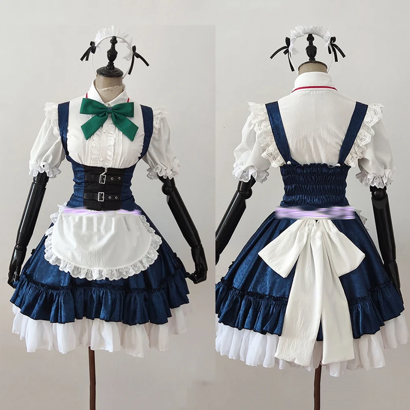 Disfraz de Cosplay Cos Izayoi Sakuya, Touhou Project, azul oscuro, encantador uniforme de sirvienta lolita, conjunto completo para mujer