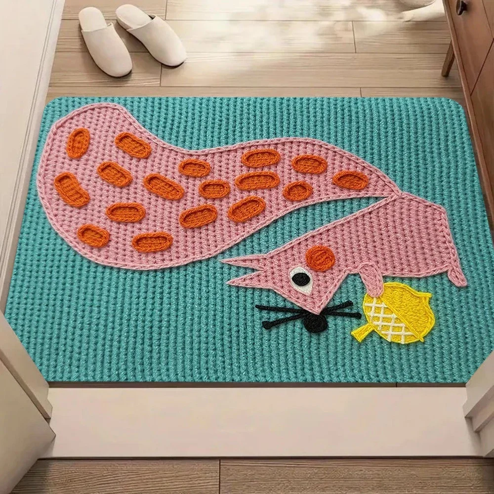 Cute Cartoon Cat Squirrel Pattern Carpet Mat Rug Soft Non Slip Floor Mat for Living Room Bedroom Home Decoration Welcome Mat