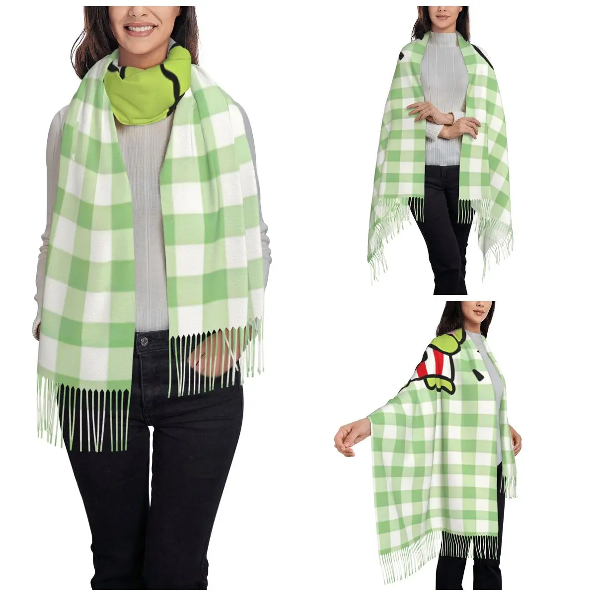 Women's Scarf with Tassel Sanrio Frog Keroppi Large Winter Fall Shawl and Wrap Cartoon Daily Wear Cashmere Scarf