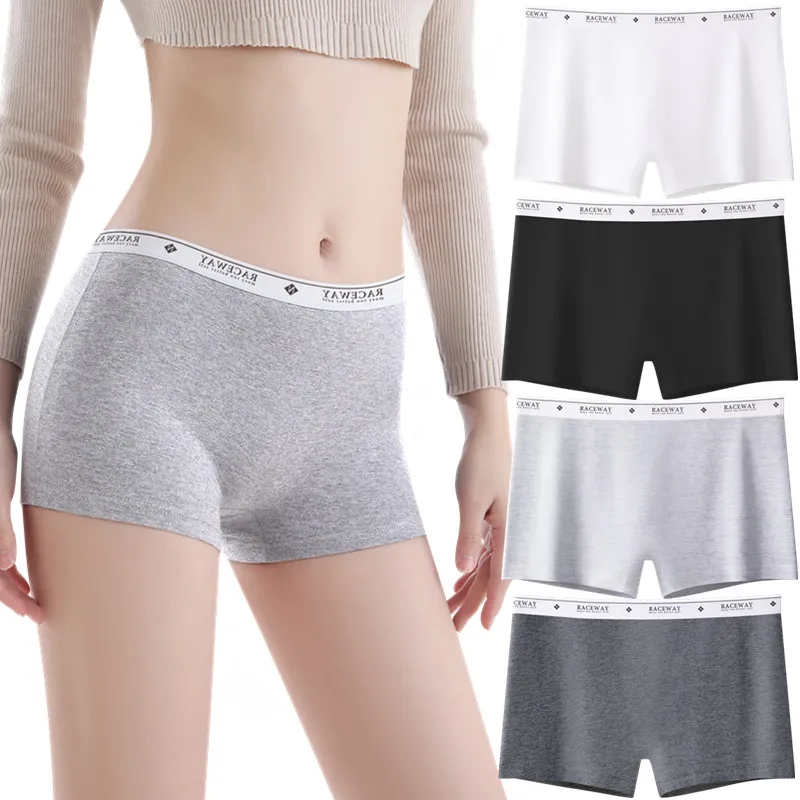 

4PCS Women's Panties Soft Sexy Sports Safety Pants Mid-waist Underwear Breathable Comfortable Pure Cotton Underwear Intimates