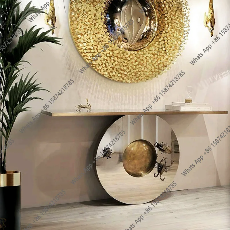 Italian light luxury entrance table, high-end sense of art, against the wall, stainless steel entrance table