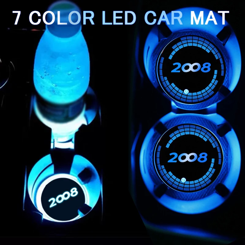 Led Light Drinks Holders for Peugeot 2008 Multi-color Intelligent Ambiance Water Coaster Luminous Decorative Styling Cup Mat Pad