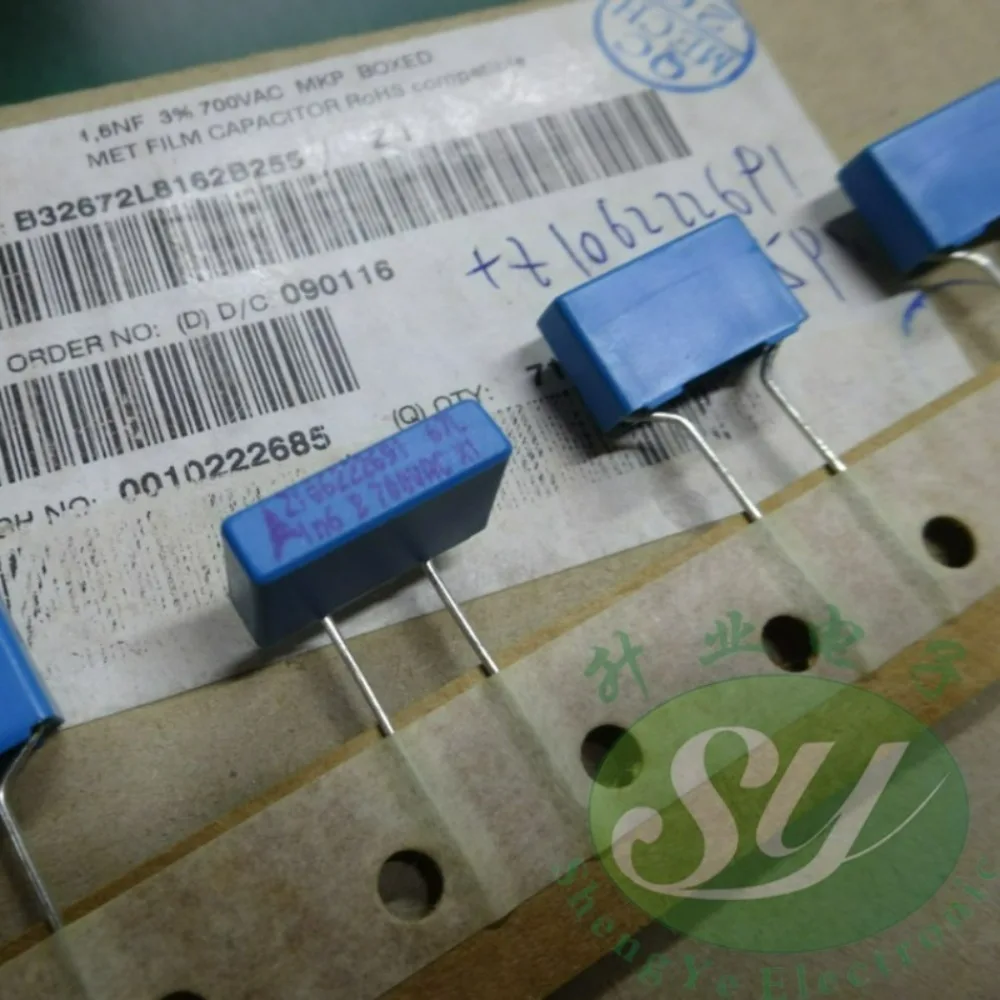 

10pcs/lot EPCOS 0.0016uf 700VAC 1.6nF 162 1n6 B Brand New 8mm Film Capacitor B32672L8162B