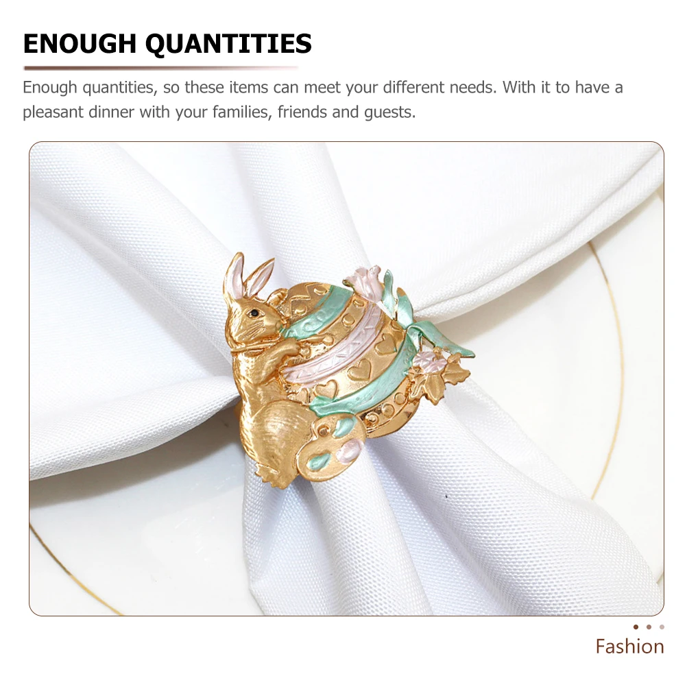 

6Pcs Rabbit Rings Napkin Buckle Decors Elegant Alloy Easter Bunny Decor Smooth Finish Dining Table Home Party Wedding