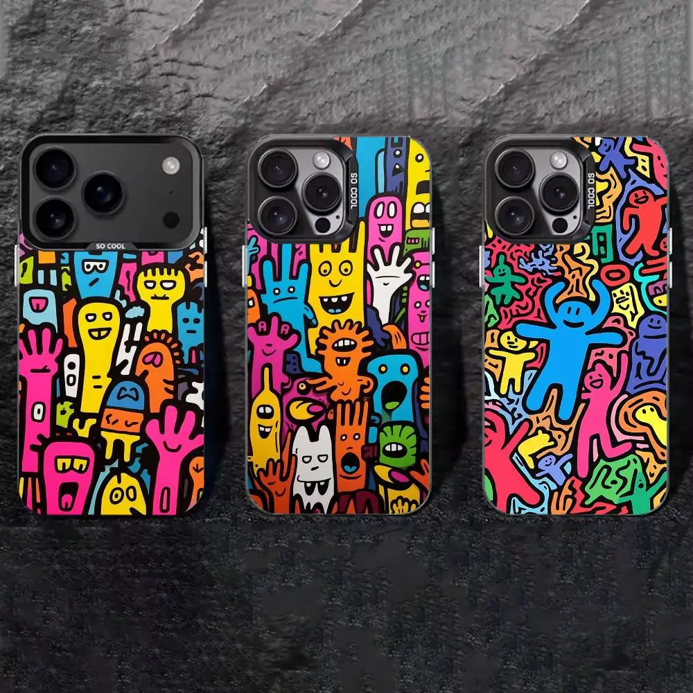 

Cartoon Graffiti Phone Case For iPhone 17,16,15,14,13,12,11 Plus,Pro Max,XS,Colored silver phone case