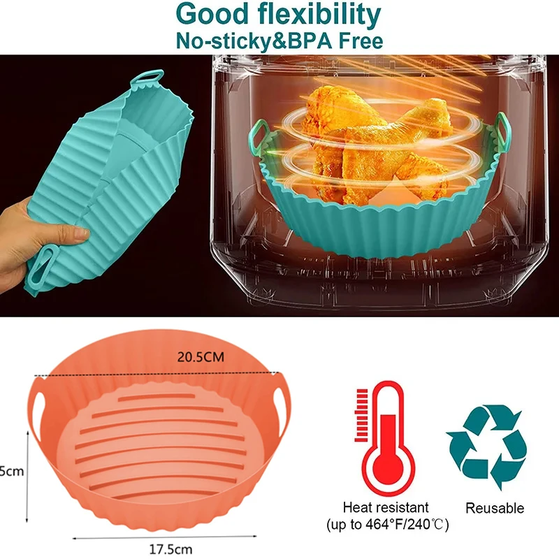 Silicone Air Fryer Baking Tray Circular Foldable Reusable Food Grade High Temperature Resistant and Easy to Clean Oven Mat