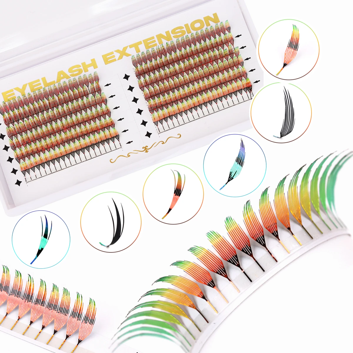 

RUJADE Shiny Colorful Manga Comic Spire Lashes Tinsel Anime Eyelash Extension Premade Fans Feather Shape Party Makeup Lashes