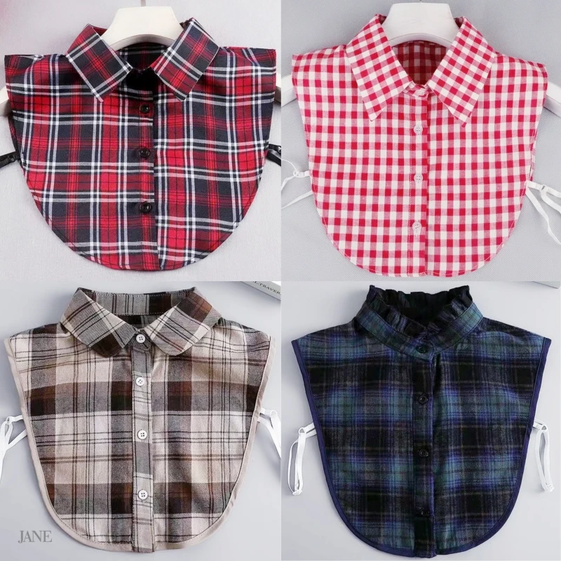 

2024 Ins Fake Collar Plaid Shirt Detachable Collars Solid Shirt Womens Dickie Collar White Girls Top Clothes Women Dickey Collar