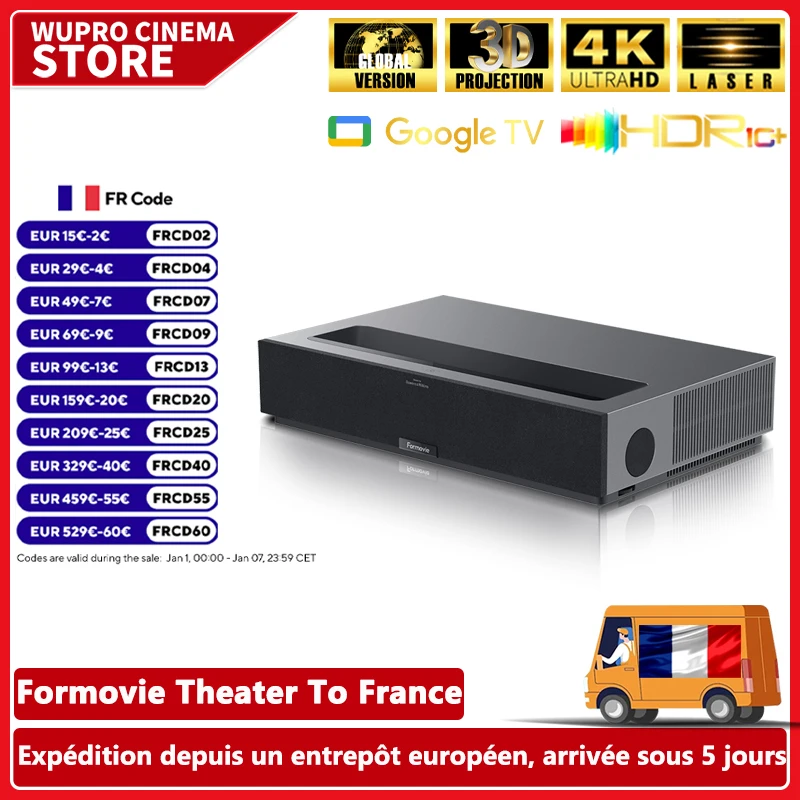 Projecteur laser pour cin�ma � domicile, port�e ultra courte, 1800 Lumens ISO, version globale, Bluetooth intelligent, budg�taire sup�rieur, 4K