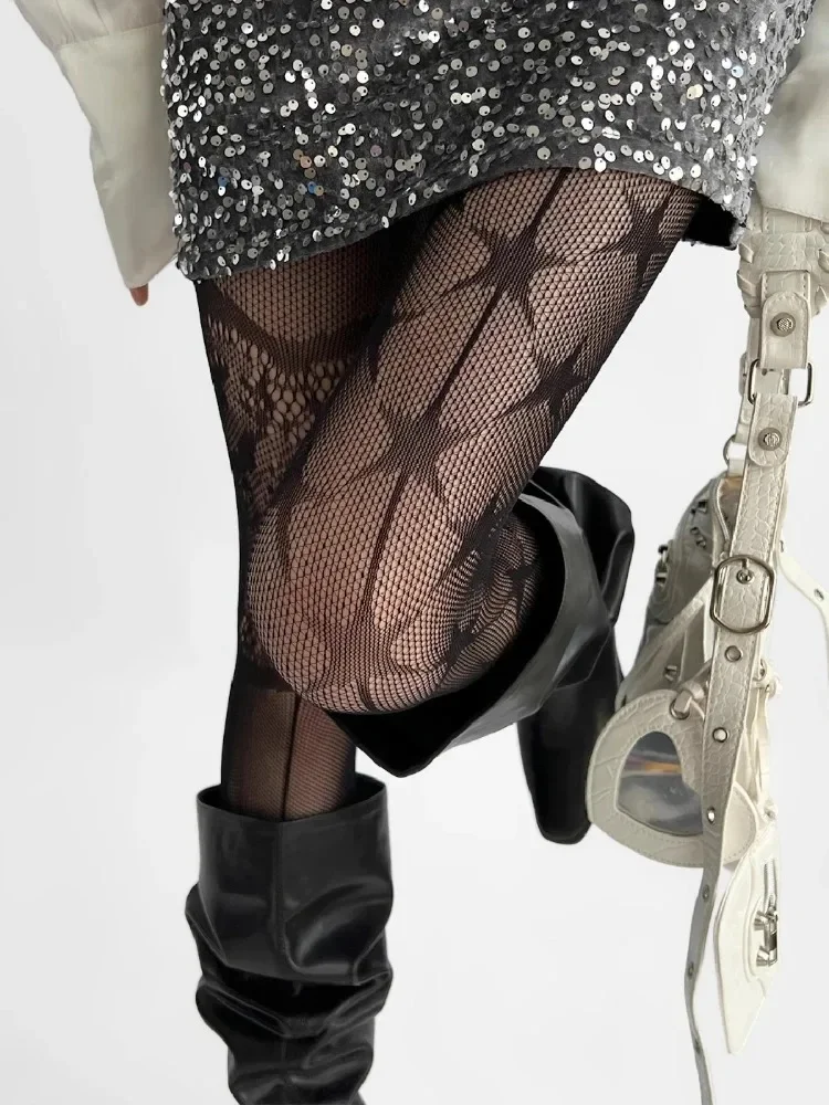 High Street New Designer Socks Punk Gothic Nylon Sexy Fishnet Stockings Mesh Hollowed Out Tights Women AB-style Stars Pantyhose
