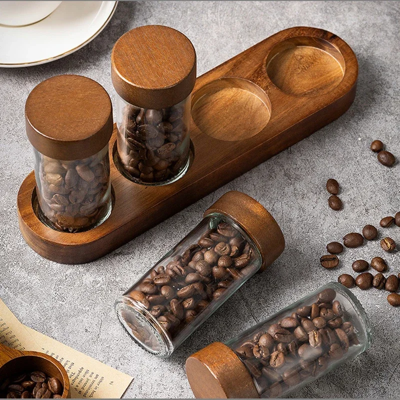 4-piece Set of Clear Glass Storage Jars Candy Airtight Jars with Tray Kitchen Nuts and Coffee Bean Spice Storage Containers New
