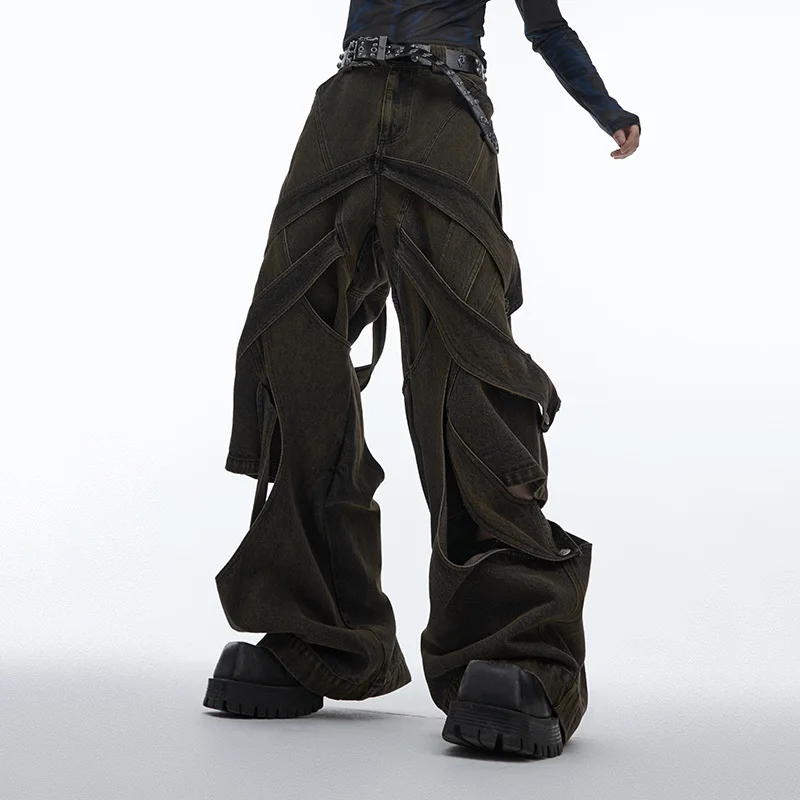 FEWQ Niche Deconstruction Wornout Washed Hollowed Out Jeans 2024 Vintage Pants Patchwork High Street Male Trousers 24E1535