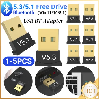 Adaptateur USB Bluetooth 5.3/5.1, Support Windows 11/10/8.1, Mini émetteur Plug & Play, Dongle USB pour ordinateur, PC, ordinateur portable, écouteurs, 1 à 5 pièces