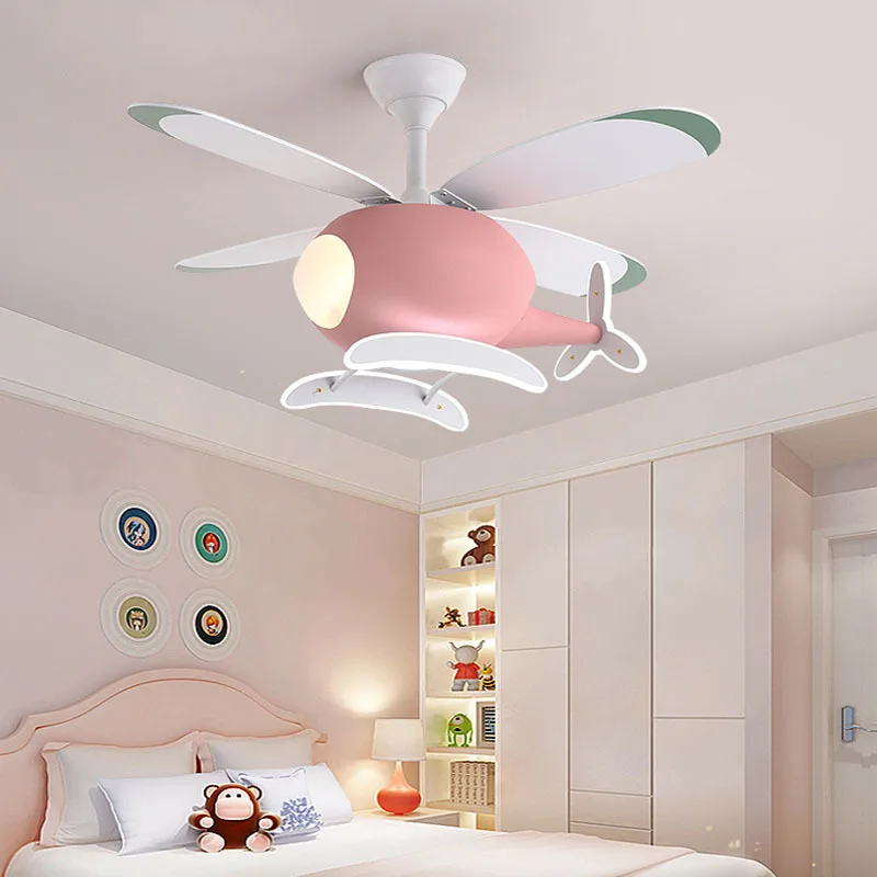 Imagem -05 - Desenhos Animados Helicóptero Ventilador Led Lâmpada do Teto Lustre para o Quarto das Crianças Sala de Estar Quarto Luminária Interior Brilho