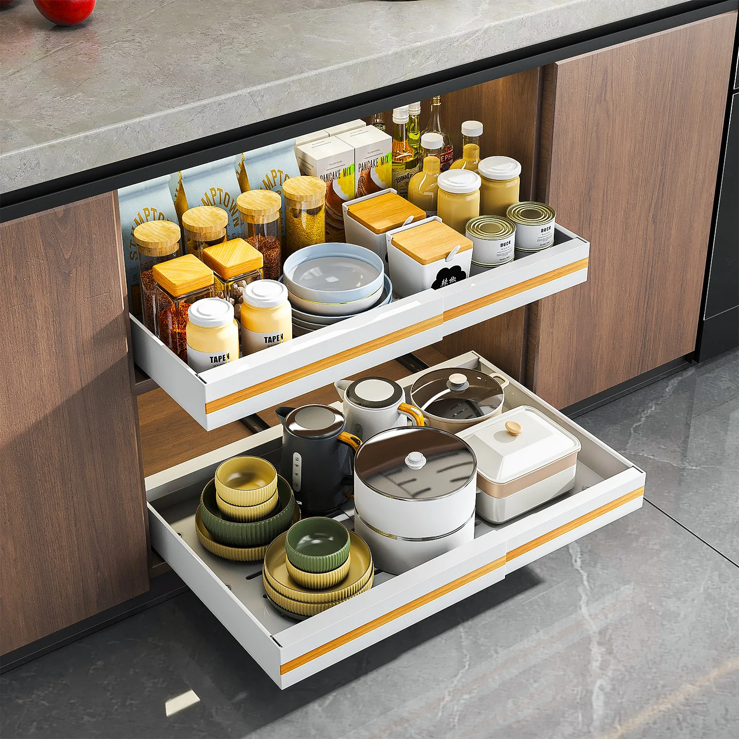 Organizador de Gabinete Extraíble Ajustable de 32-52 cm, Estante de Almacenamiento Deslizable de Acero al Carbono Resistente para Cocina, Despensa y Baño